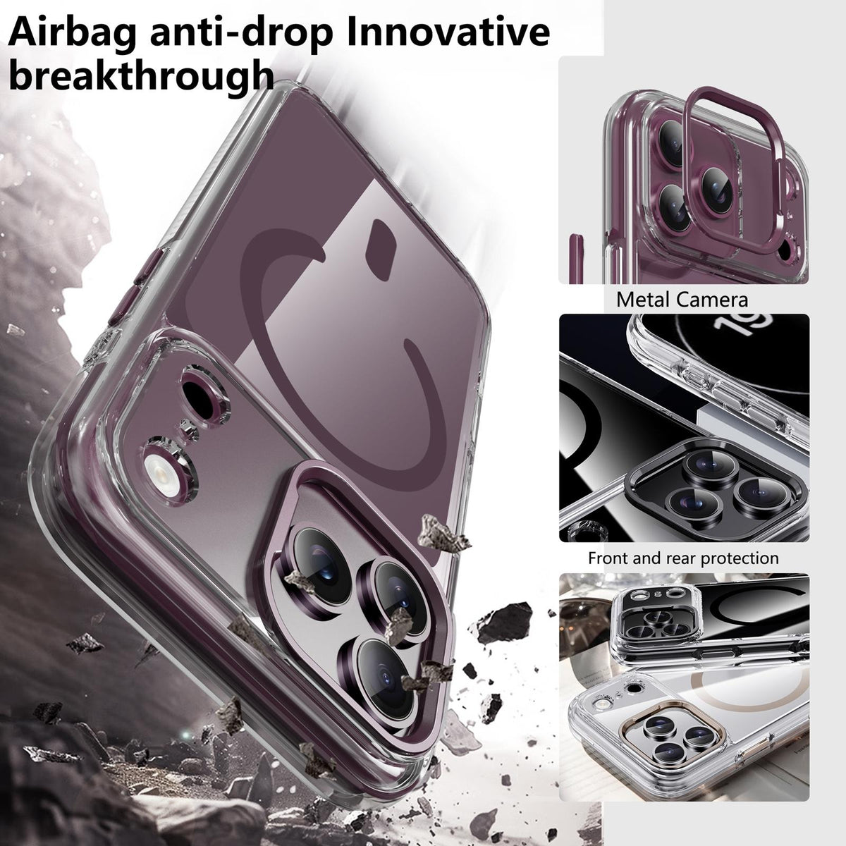 Compatible with iPhone 18 Pro Max iPAKY Mingxing Series MagSafe Magnetic Shockproof PC+TPU Phone Case - Transparent + Silver