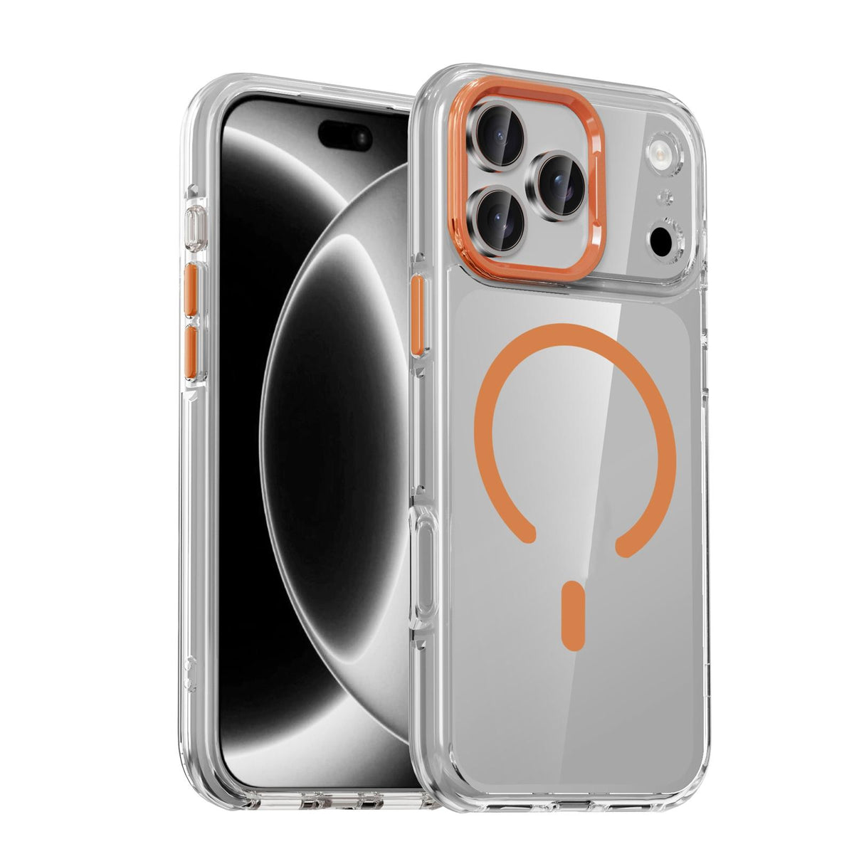 Compatible with iPhone 18 Pro Max iPAKY Mingxing Series MagSafe Magnetic Shockproof PC+TPU Phone Case - Transparent + Orange
