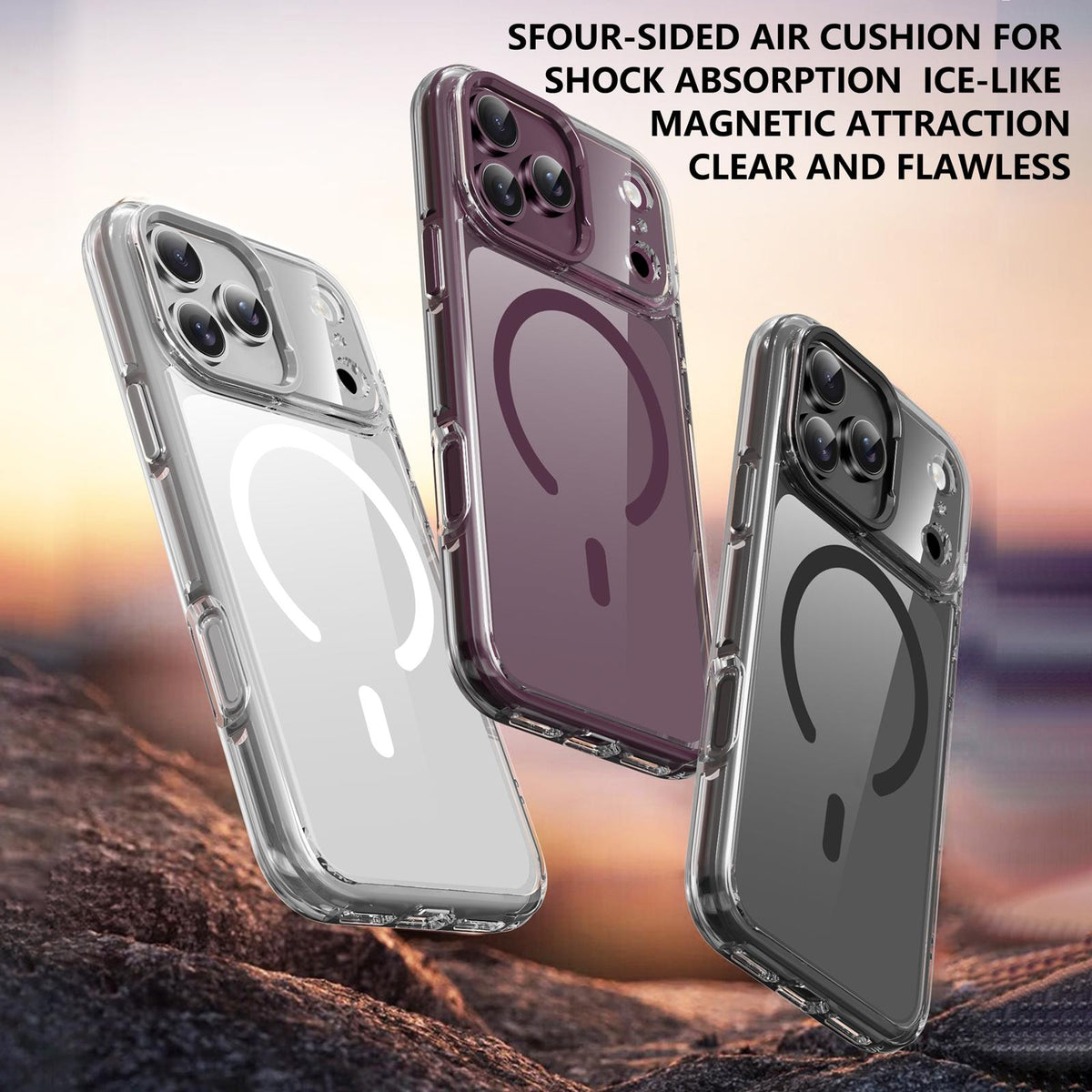 Compatible with iPhone 18 Pro Max iPAKY Mingxing Series MagSafe Magnetic Shockproof PC+TPU Phone Case - Transparent + Orange