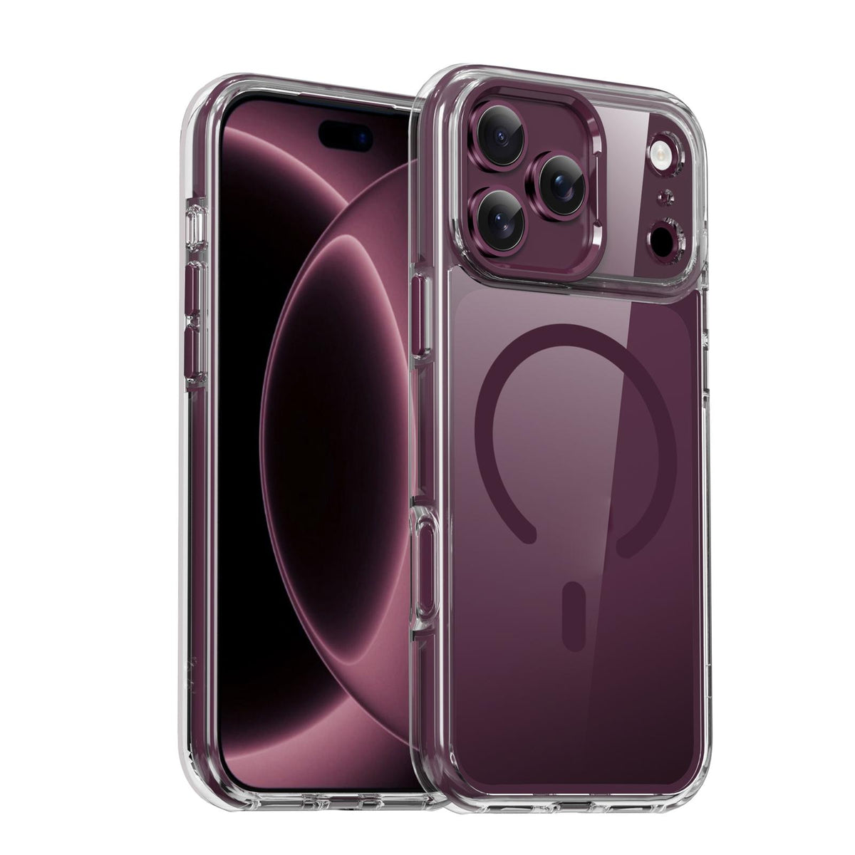 Compatible with iPhone 18 Pro Max iPAKY Mingxing Series MagSafe Magnetic Shockproof PC+TPU Phone Case - Transparent + Wine Red