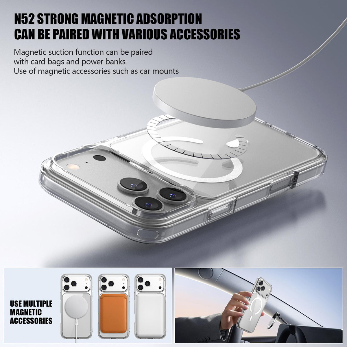 Compatible with iPhone 18 Pro Max & 17 Pro Max iPAKY Aurora Series Magnetic PC Dual-Layer TPU Phone Case - Transparent
