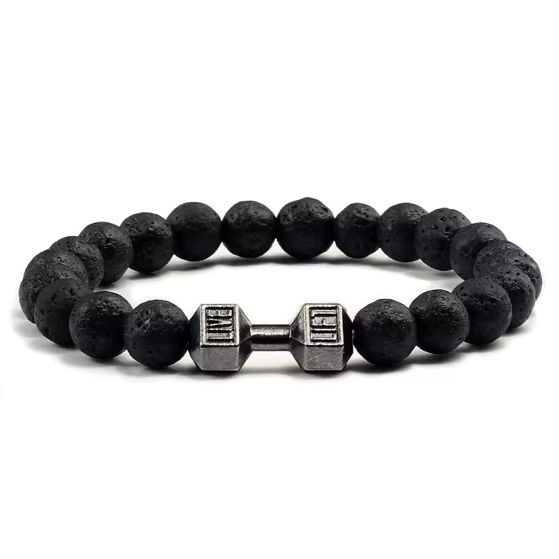 Natural Volcanic Stone Bracelet Men Matte Black