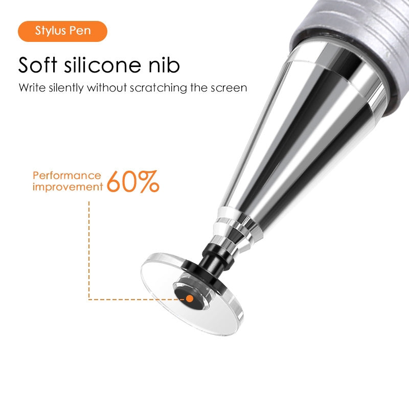 361 2 in 1 Universal Silicone Disc Nib Stylus Pen with Mobile Phone Writing Pen & Magnetic Cap(Silver)