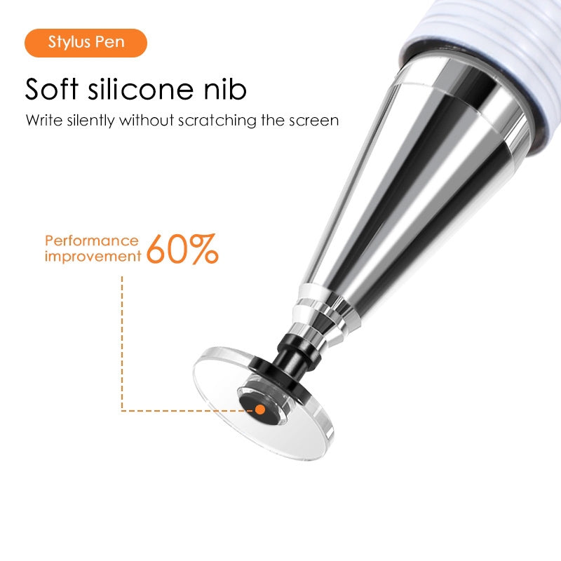 361 2 in 1 Universal Silicone Disc Nib Stylus Pen with Mobile Phone Writing Pen & Magnetic Cap(White)