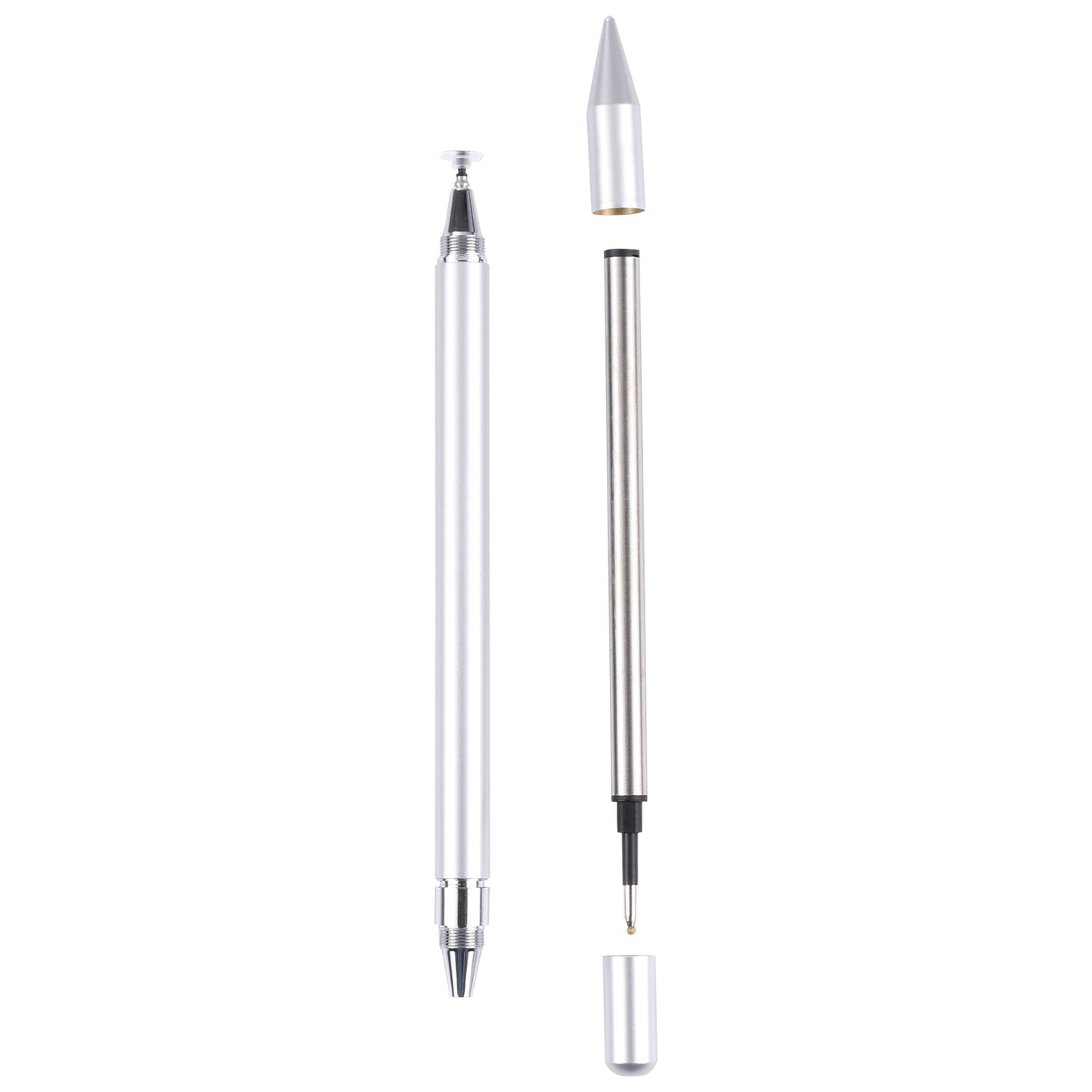Pt360 2 in 1 Universal Silicone Disc Nib Stylus Pen with Common Writing Pen Function (Silver)