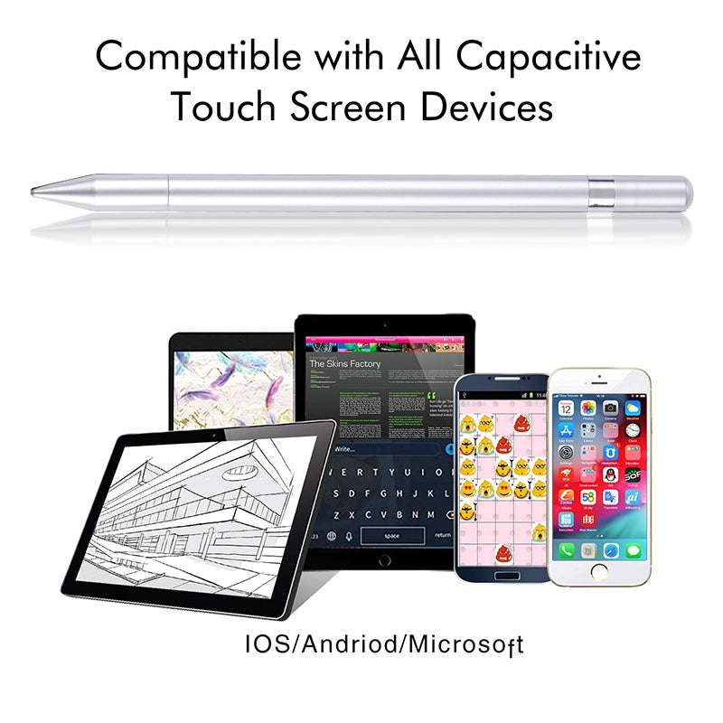 Pt360 2 in 1 Universal Silicone Disc Nib Stylus Pen with Common Writing Pen Function (Silver)