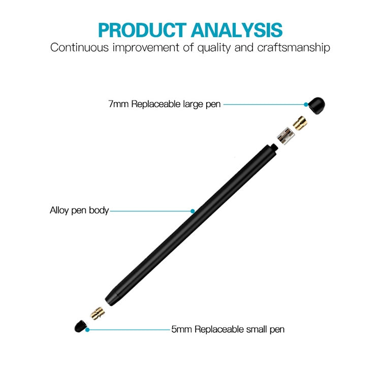Universal Two-end Rubber Nibs Capacitive Stylus Pen with Magnetic Cap (Black)