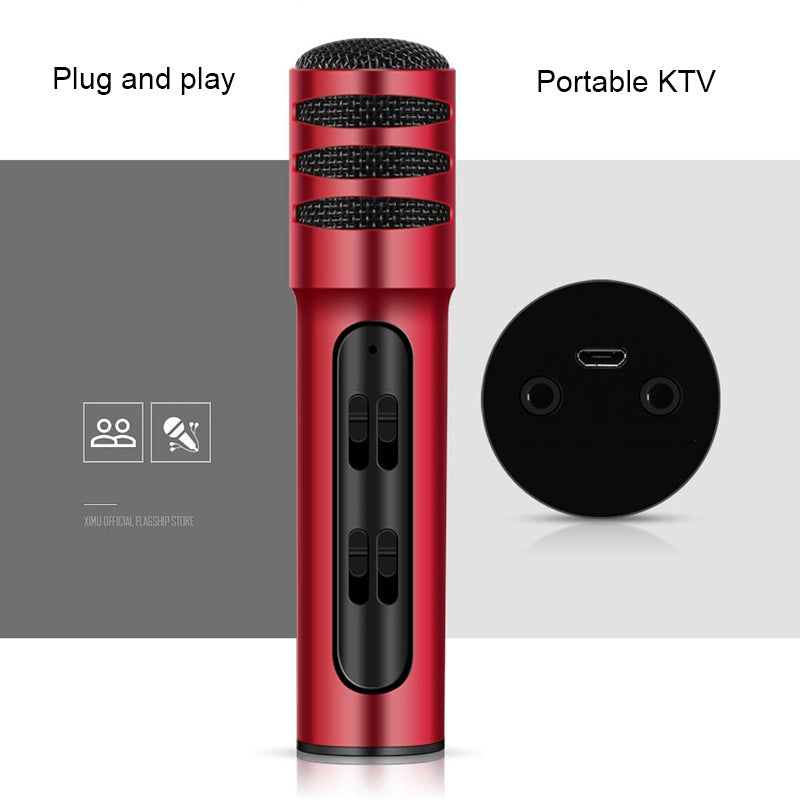 BGN-C7 Condenser Microphone Dual Mobile Phone Karaoke Live Singing Microphone Built-in Sound Card(Red)