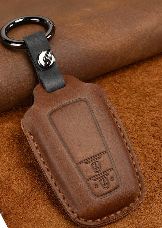 For Toyota Car Cowhide Leather Key Protective Cover Key Case, Two Keys Version(Brown)