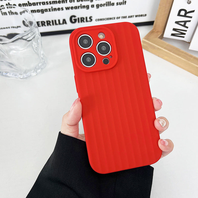 For iPhone 15 Pro Max Case Vertical Pattern Liquid Silicone Phone Cover -Red