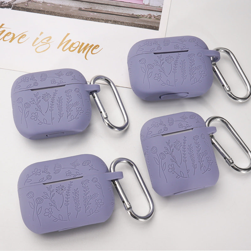 Suitable for AirPods Pro 2 / AirPods Pro Protective Case Silicone Laser Engraving Earphone Case - Purple