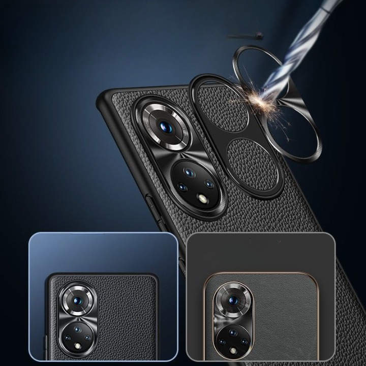 Applicable to Honor 50 mobile phone case litchi grain genuine leather metal full lens anti-fall
