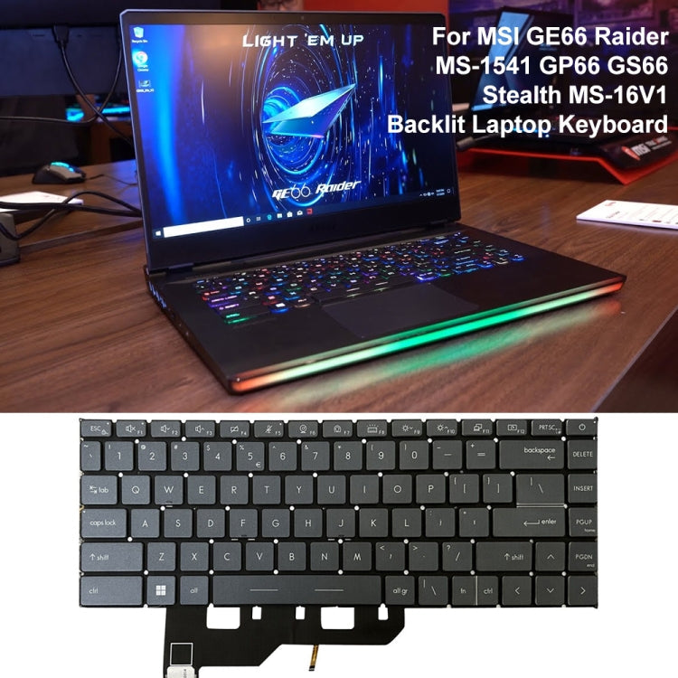 US Version Laptop Keyboard with Backlight for MSI GE66 Raider / MS-1541 / GP66 / MS-1542/1543 / GS66 / MS-16V1 / MS-16V2 / 10SD / 10SE (Grey)
