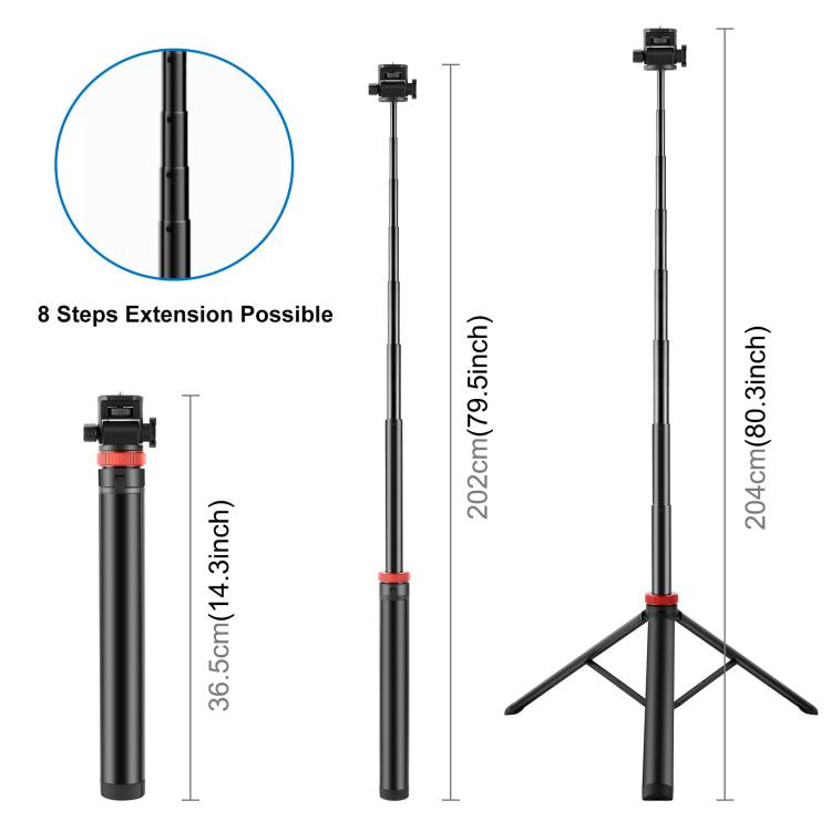 PULUZ 2m 8-section Aluminum Alloy Broadcast Fill Light Bracket Telescopic Tripod (Black)