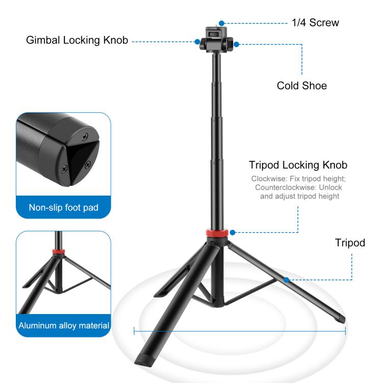 PULUZ 2m 8-section Aluminum Alloy Broadcast Fill Light Bracket Telescopic Tripod (Black)