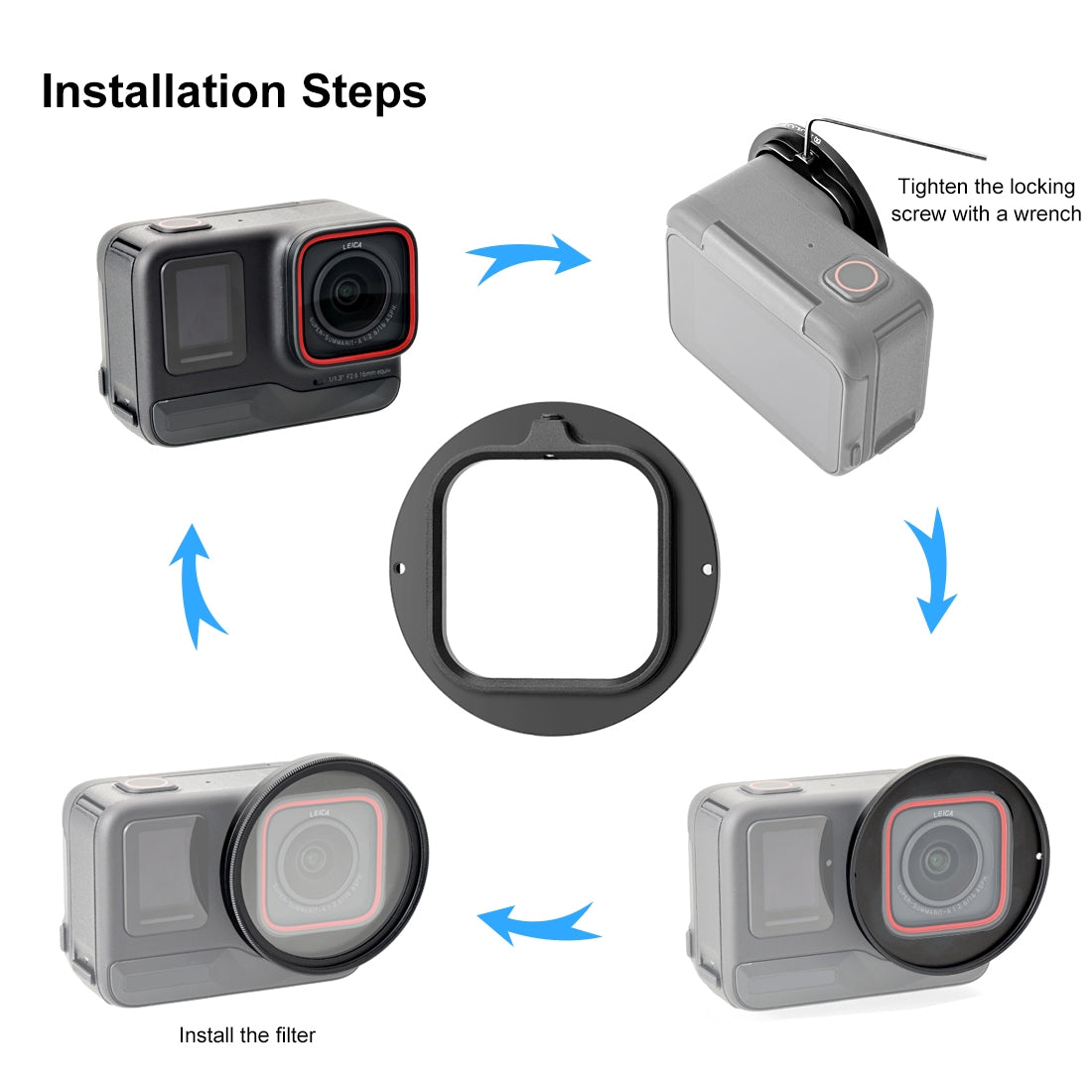 For Insta360 Ace Pro PULUZ 52mm UV Lens Filter Adapter Ring with Lens Cover (Black)