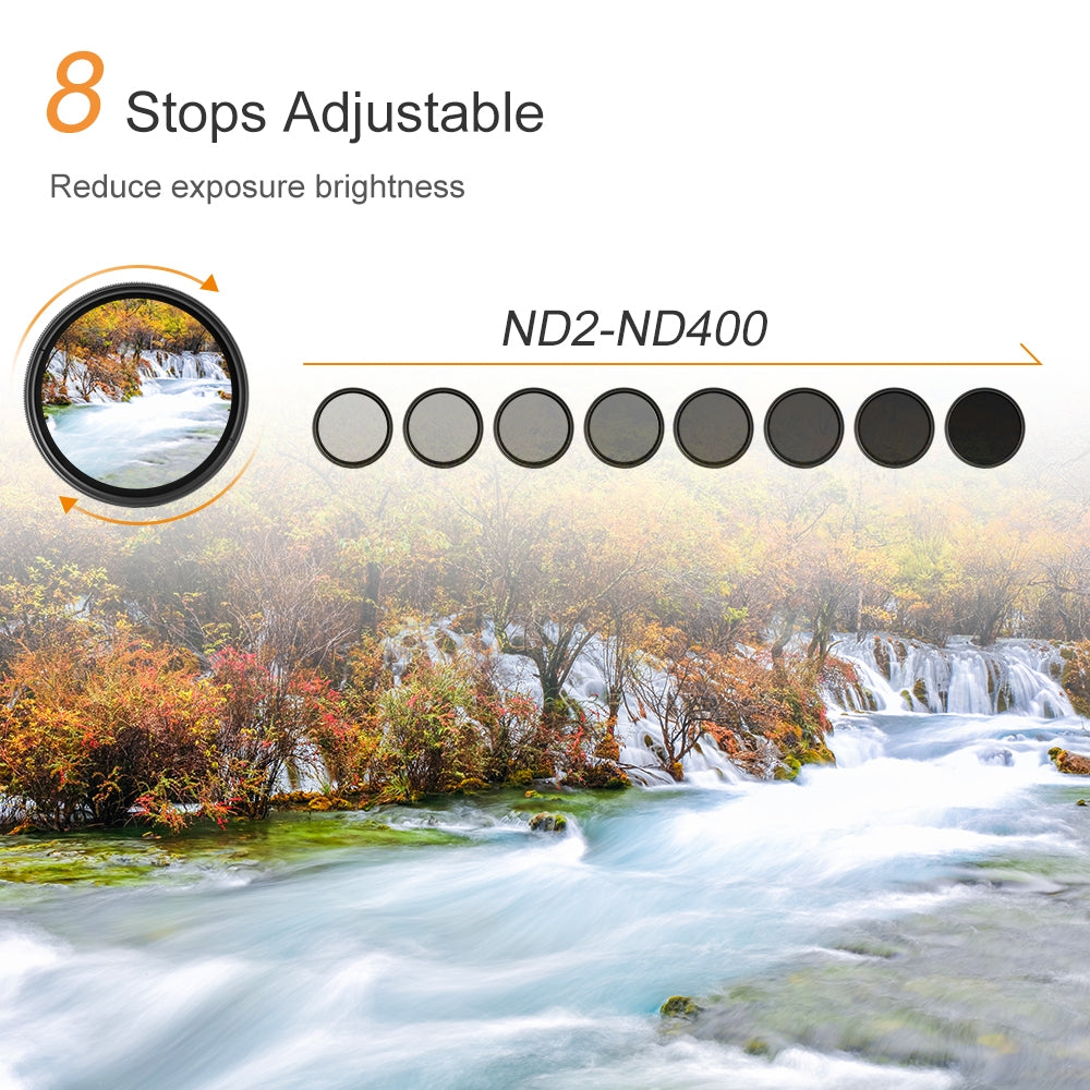 72mm ND Fader Neutral Density Adjustable Variable Filter ND 2 to ND 400 Filter (Black)