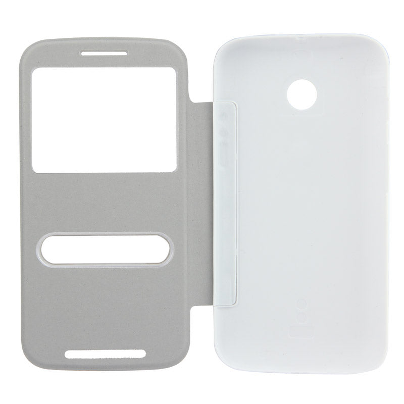 Horizontal Flip Leather Case + Plastic Back Cover with Call Display ID for Moto E(White)