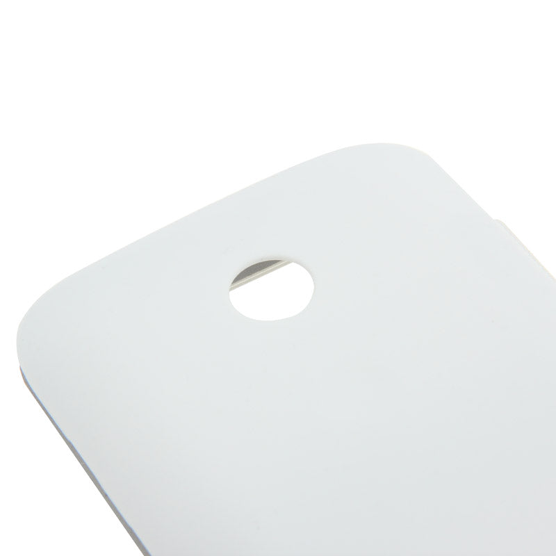 Horizontal Flip Leather Case + Plastic Back Cover with Call Display ID for Moto E(White)