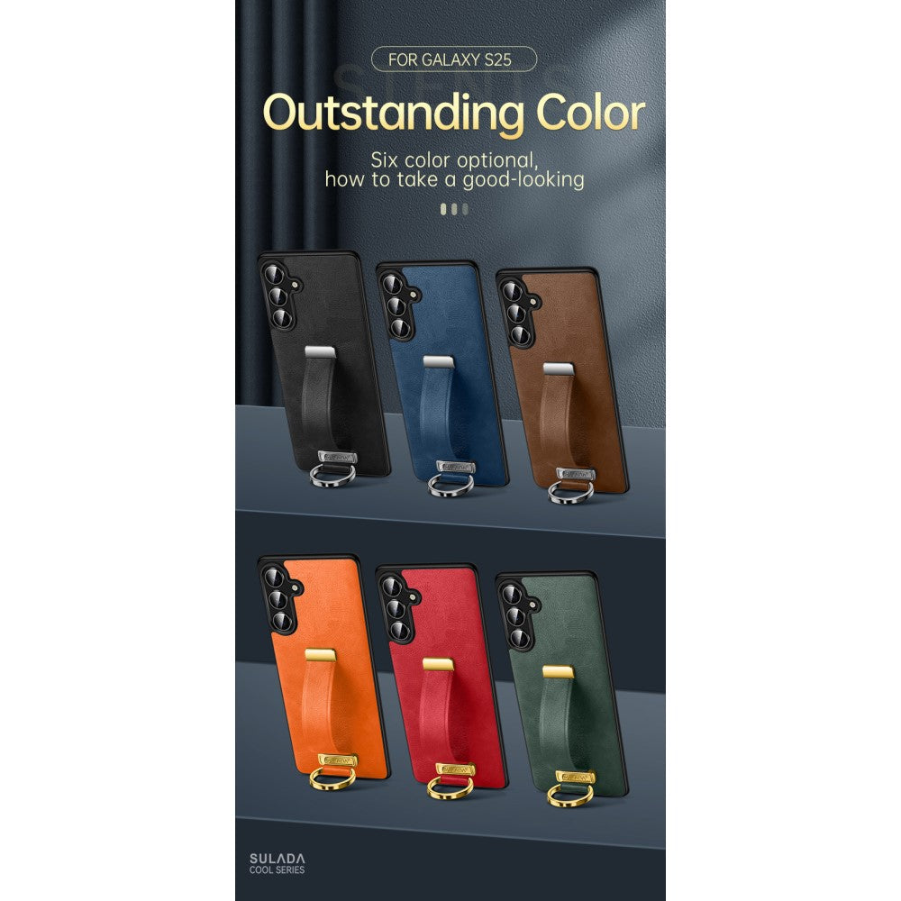 SULADA Fashion Series for Samsung Galaxy S25 Ultra Case Wristband Kickstand Leather Back Phone Cover - Brown