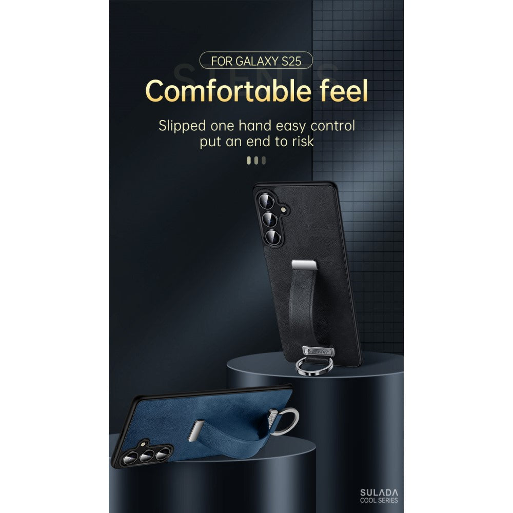 SULADA Fashion Series for Samsung Galaxy S25 Ultra Case Wristband Kickstand Leather Back Phone Cover - Brown