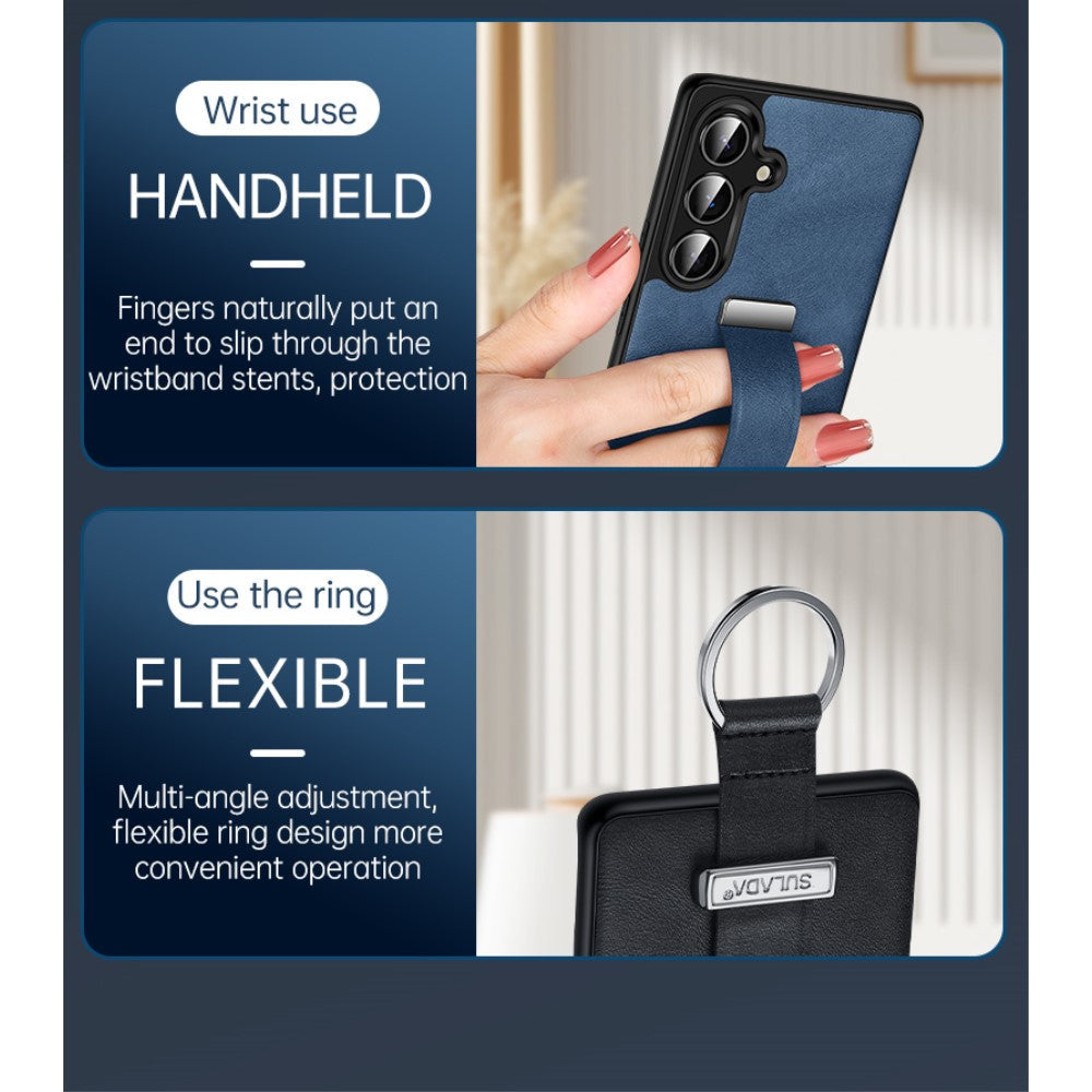 SULADA Fashion Series for Samsung Galaxy S25 Ultra Case Wristband Kickstand Leather Back Phone Cover - Brown