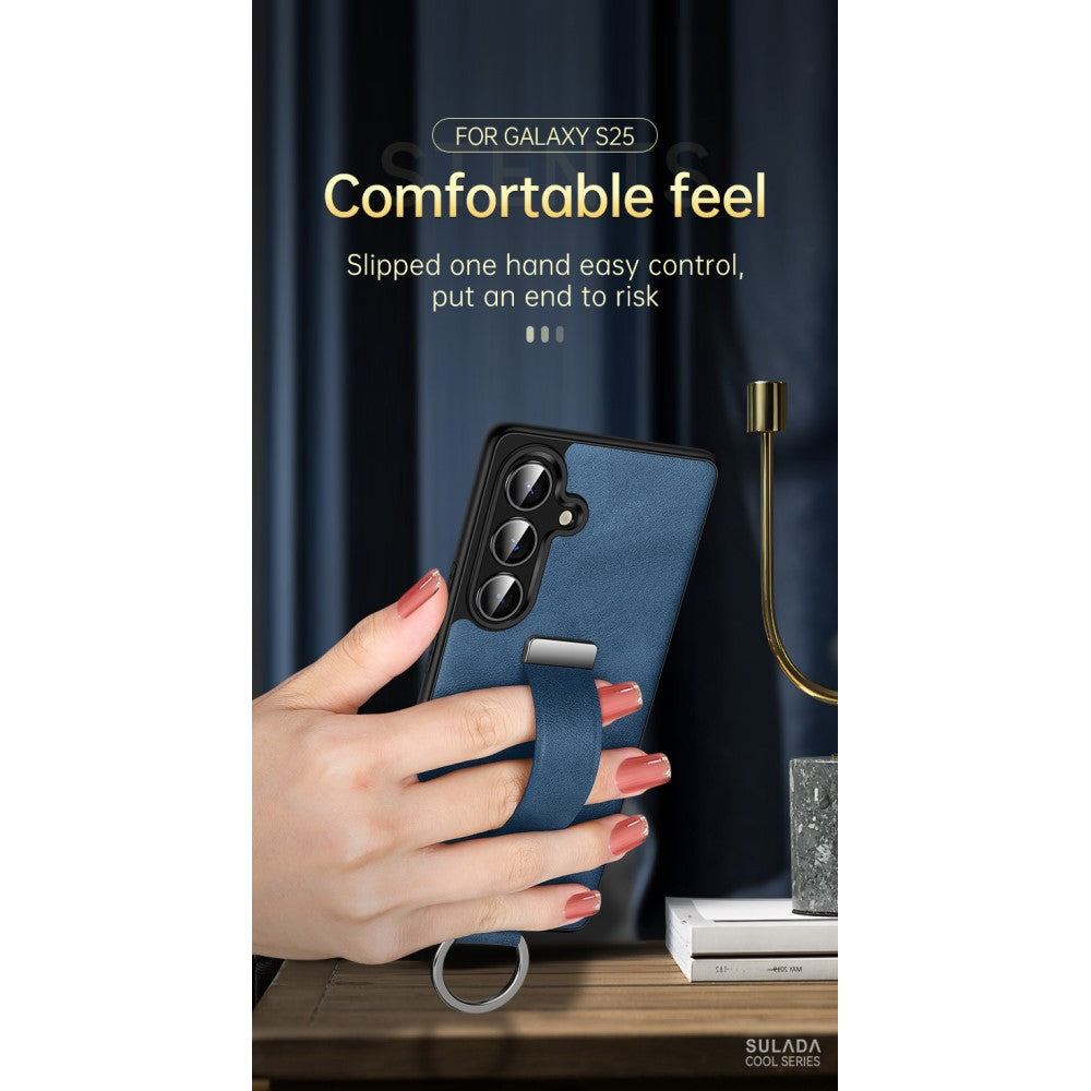 SULADA Fashion Series for Samsung Galaxy S25 Ultra Case Wristband Kickstand Leather Back Phone Cover - Brown