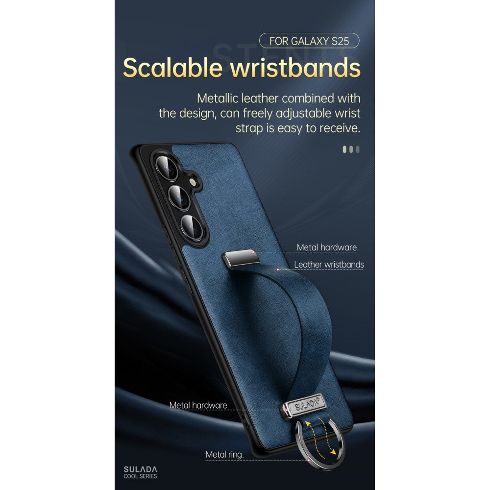 SULADA Fashion Series for Samsung Galaxy S25 Ultra Case Wristband Kickstand Leather Back Phone Cover - Brown