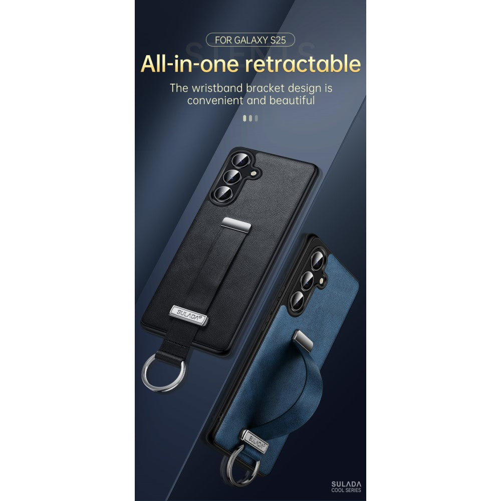 SULADA Fashion Series for Samsung Galaxy S25 Ultra Case Wristband Kickstand Leather Back Phone Cover - Brown