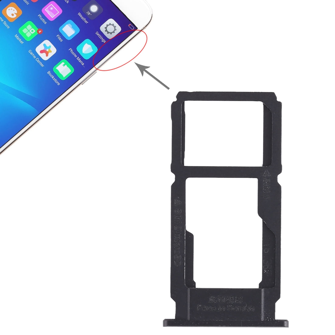 For OPPO R11 SIM Card Tray + SIM Card Tray / Micro SD Card Tray (Black)
