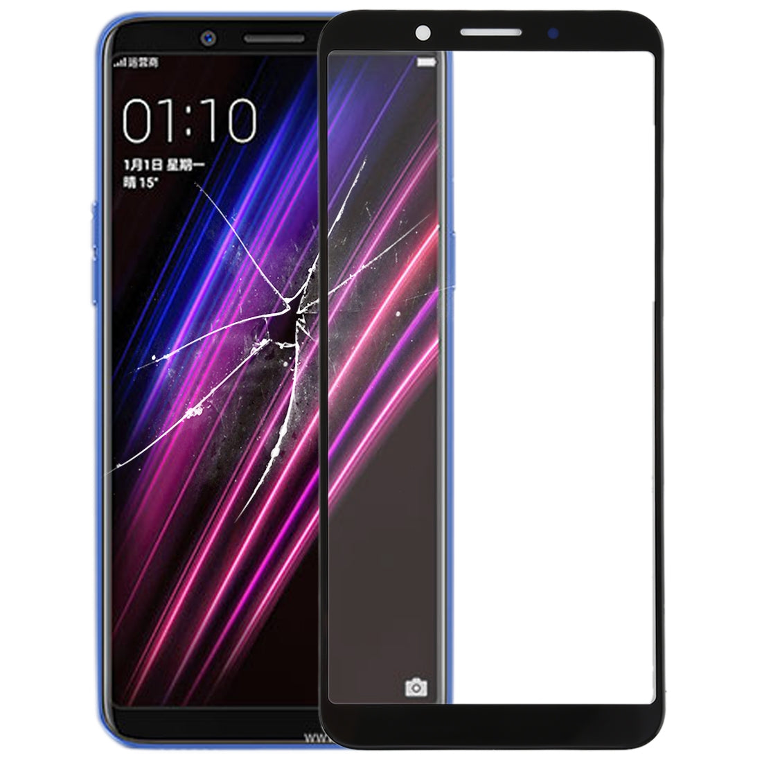 For OPPO A1 Front Screen Outer Glass Lens (Black)