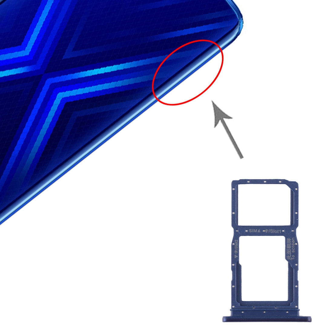 SIM Card Tray + SIM Card Tray / Micro SD Card Tray for Huawei Honor 9X / Honor 9X Pro(Blue)