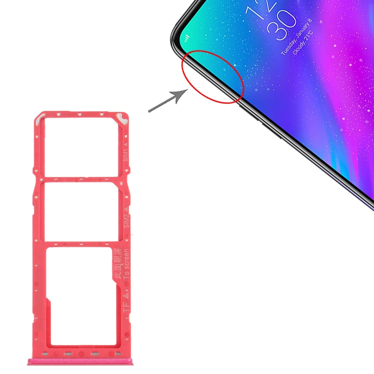 For OPPO Realme 3 SIM Card Tray + SIM Card Tray + Micro SD Card Tray (Red)