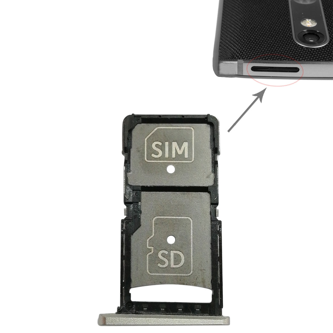SIM Card Tray + Micro SD Card Tray for Motorola Droid Turbo 2 / XT1585 (Gold)