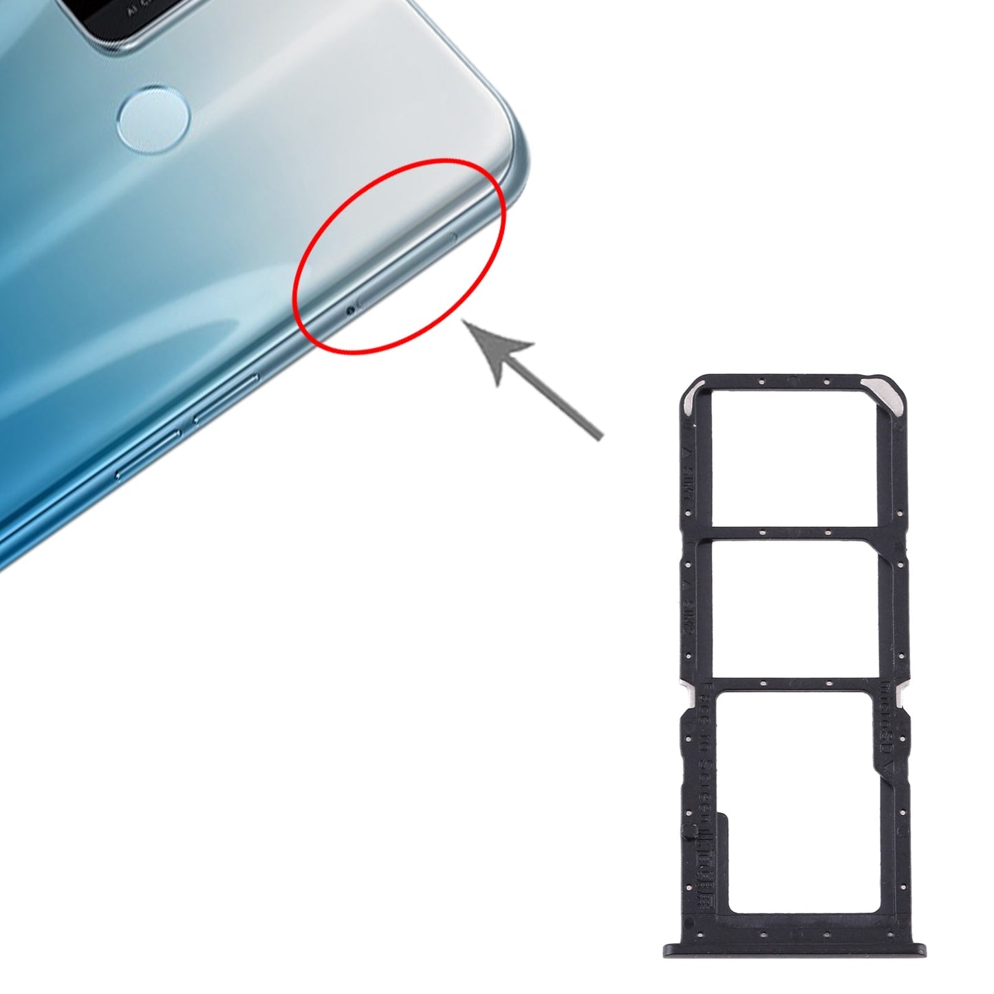 For OPPO A32 / A53 4G / A33 2020 / A53s / A11s PDVM00 SIM Card Tray + SIM Card Tray + Micro SD Card Tray(Black)