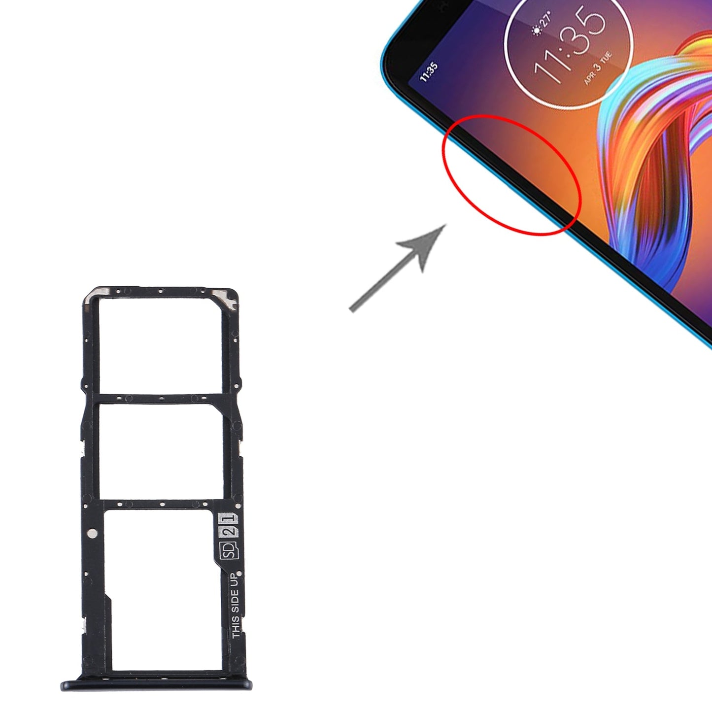 SIM Card Tray + SIM Card Tray + Micro SD Card Tray for Motorola Moto E6 Play/XT2029/XT2029-1(Black)