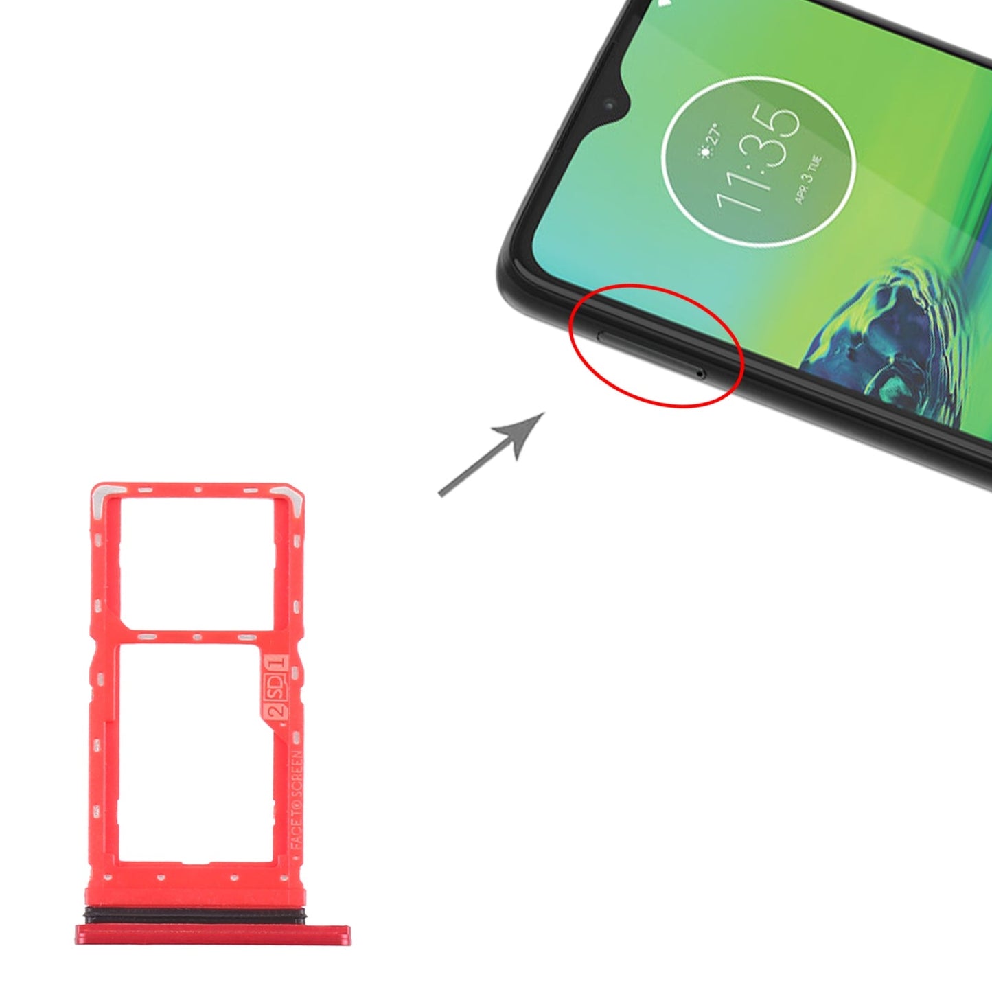 SIM Card Tray + Micro SD Card Tray for Motorola Moto G8 Play XT2015 XT2015-2 (Red)