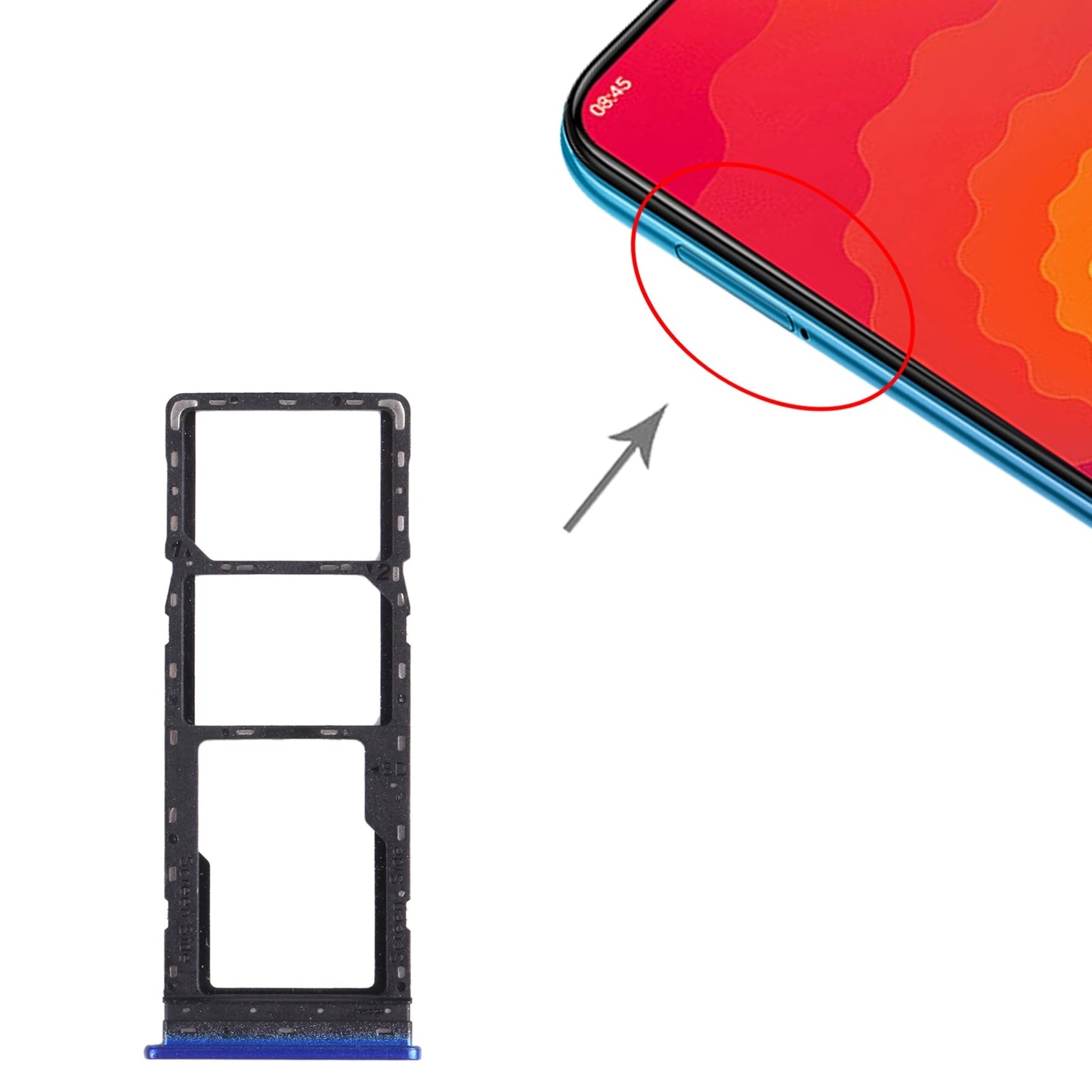 For Tecno Spark 4 / Camon 12 KC2 KC8 CC7 SIM Card Tray + SIM Card Tray + Micro SD Card Tray (Blue)