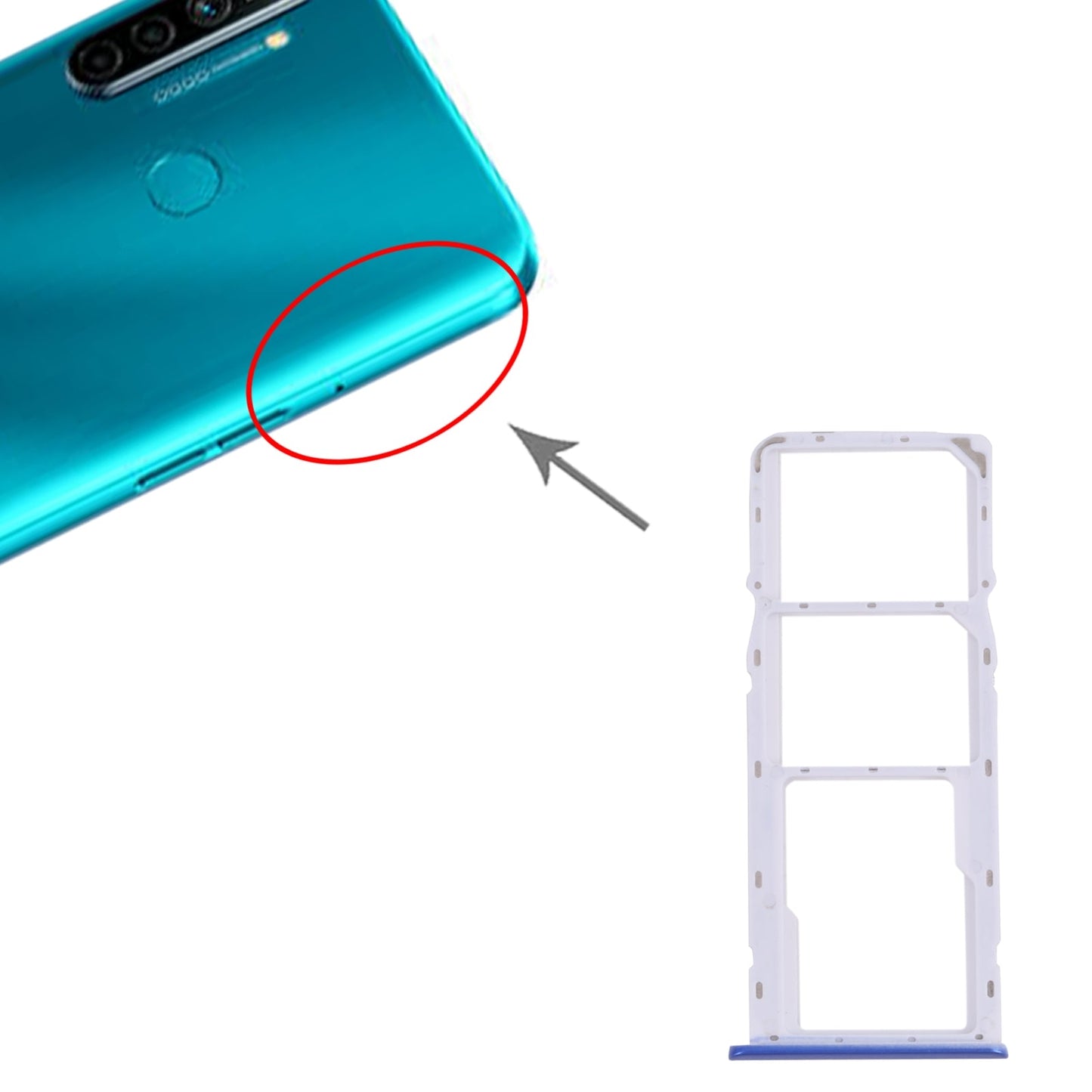 For OPPO Realme 5i RMX2030, RMX2032 SIM Card Tray + SIM Card Tray + Micro SD Card Tray (Blue)