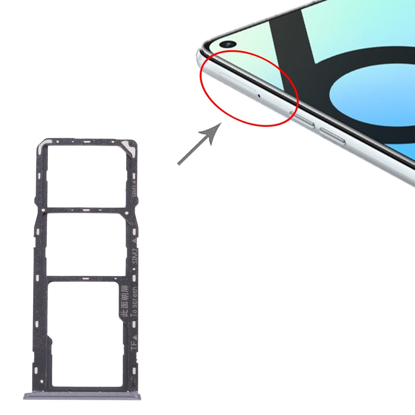 For OPPO Realme 6i (India) RMX2002 SIM Card Tray + SIM Card Tray + Micro SD Card Tray (Black)