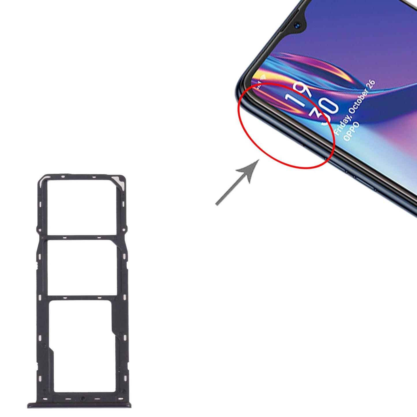 For OPPO A12 CPH2083, CPH2077 SIM Card Tray + SIM Card Tray + Micro SD Card Tray (Black)