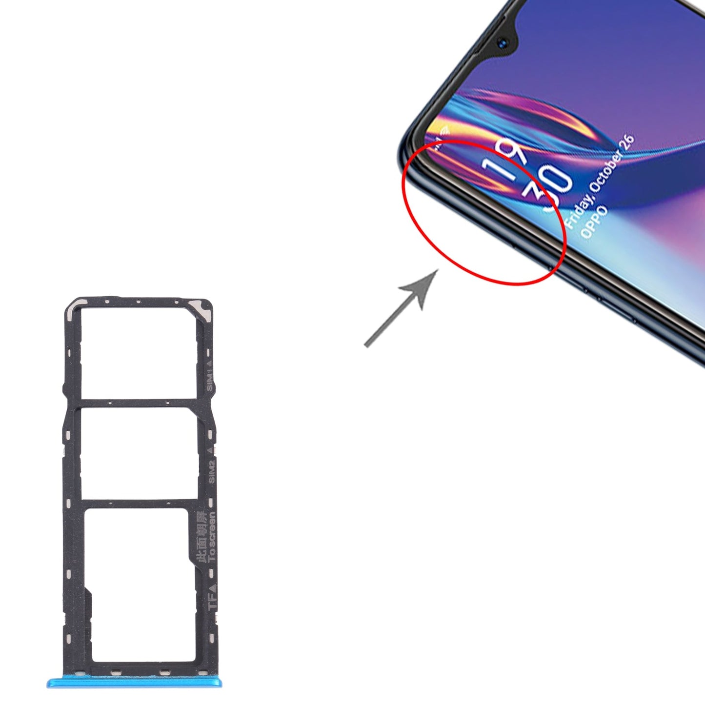 For OPPO A12 CPH2083, CPH2077 SIM Card Tray + SIM Card Tray + Micro SD Card Tray (Blue)