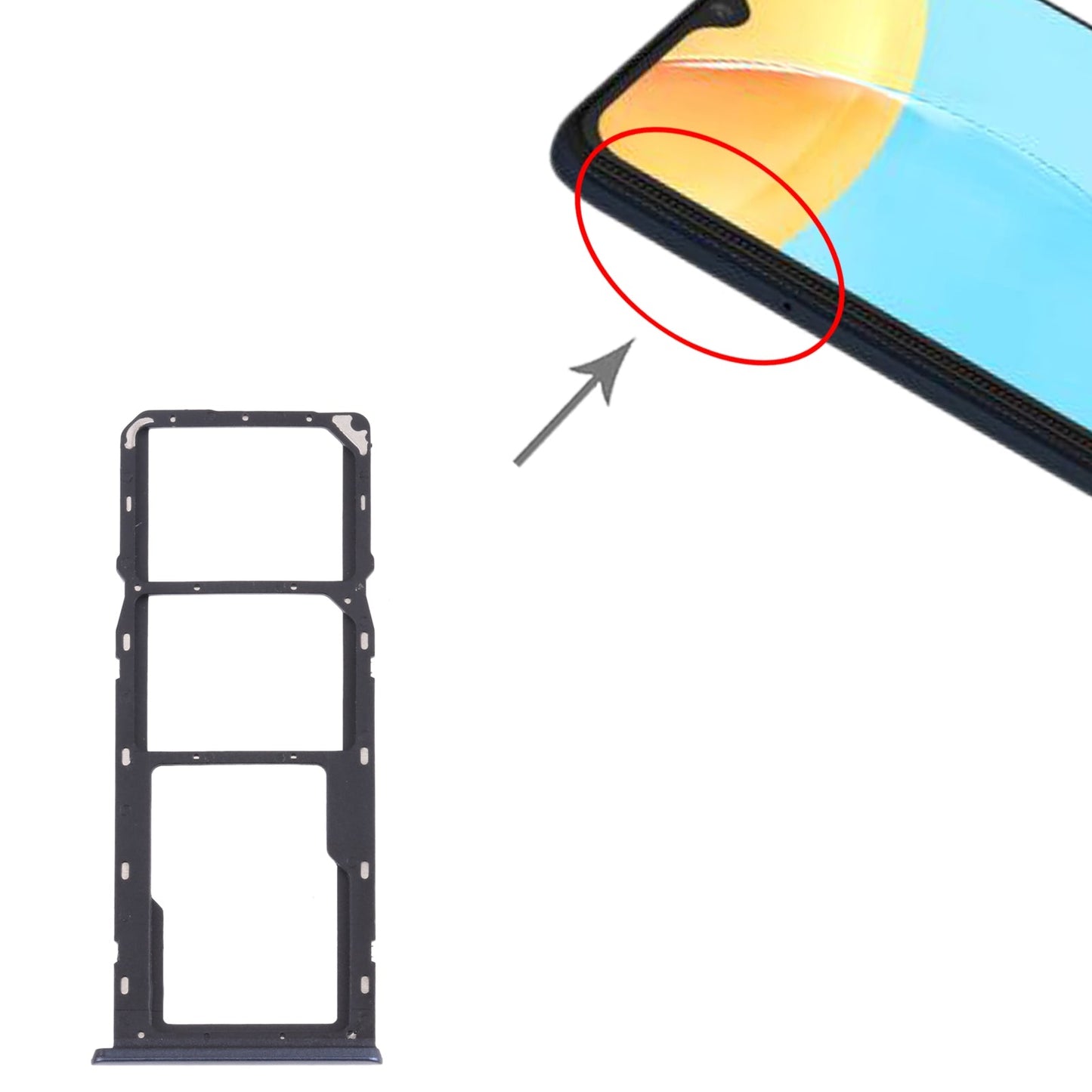 For OPPO A15 CPH2185 SIM Card Tray + SIM Card Tray + Micro SD Card Tray (Black)