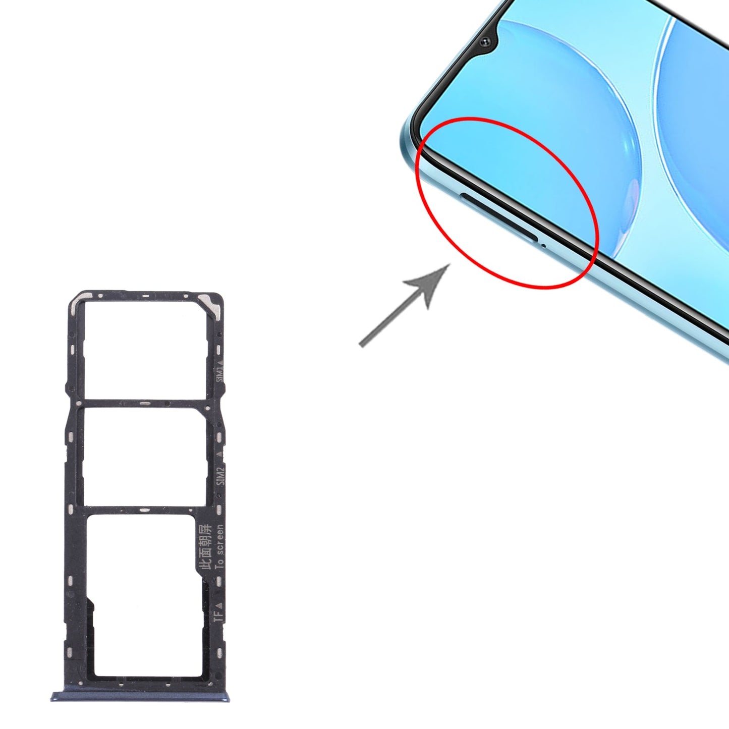 For OPPO A15s CPH2179 SIM Card Tray + SIM Card Tray + Micro SD Card Tray (Black)