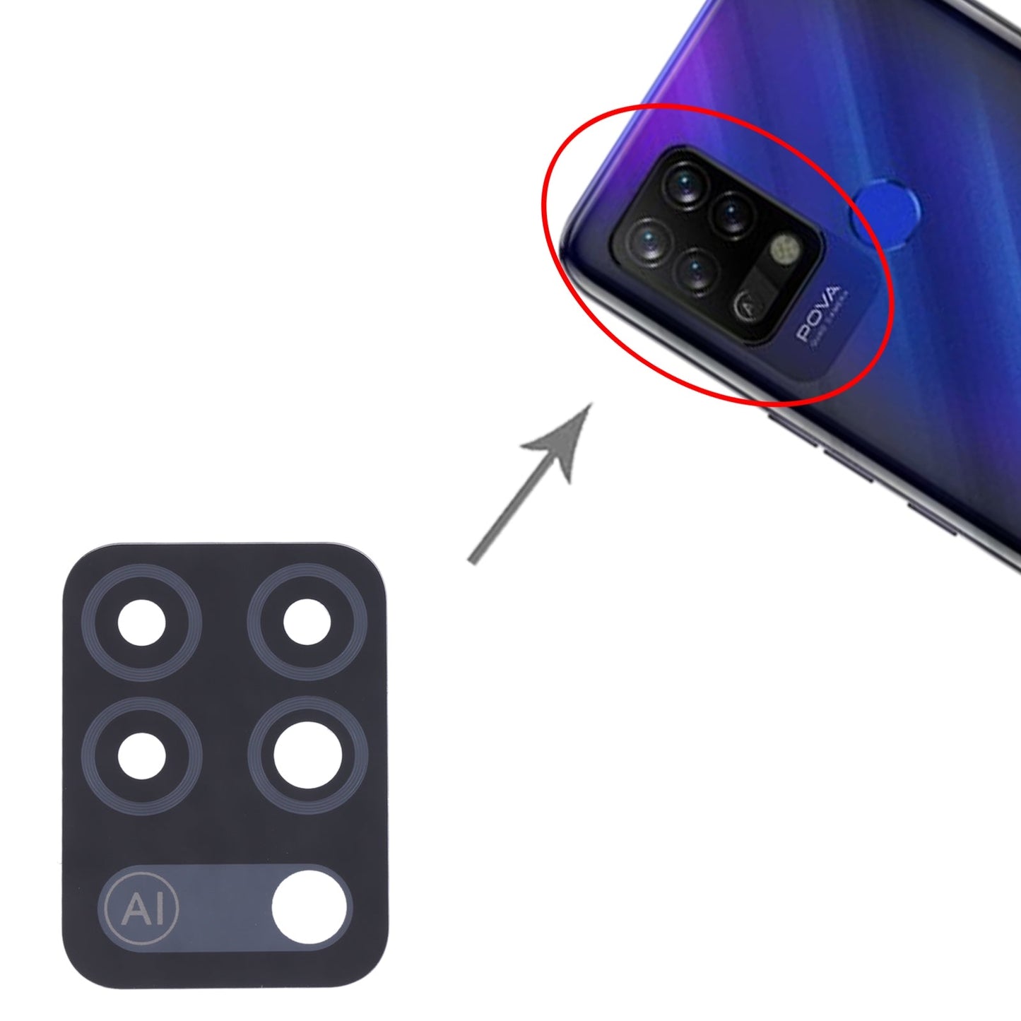 For Tecno Pova LD7, LD7j 10pcs Back Camera Lens
