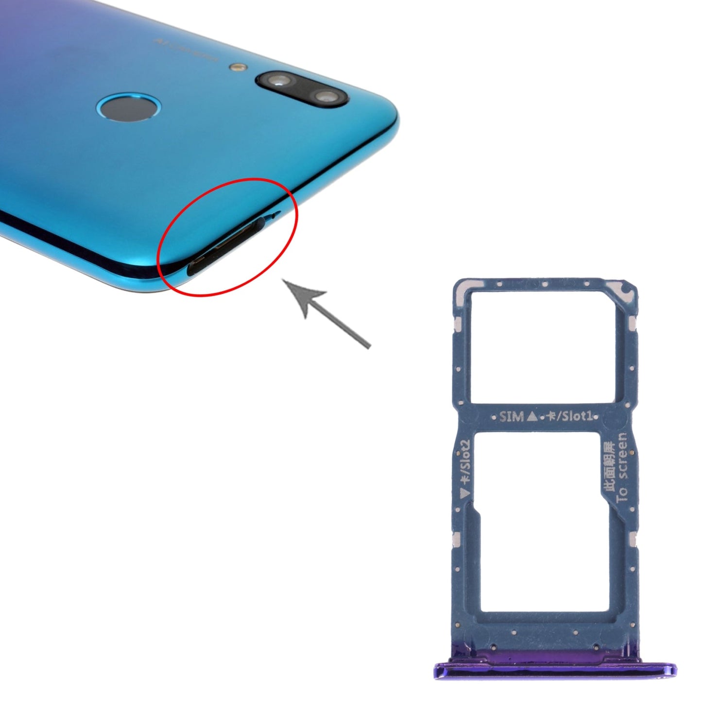 SIM Card Tray + SIM Card Tray / Micro SD Card Tray for Huawei P Smart (2019)(Purple)