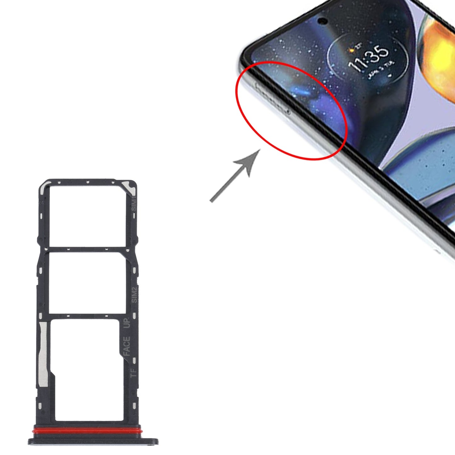 For Motorola Moto G22 SIM Card Tray + SIM Card Tray + Micro SD Card Tray (Black)