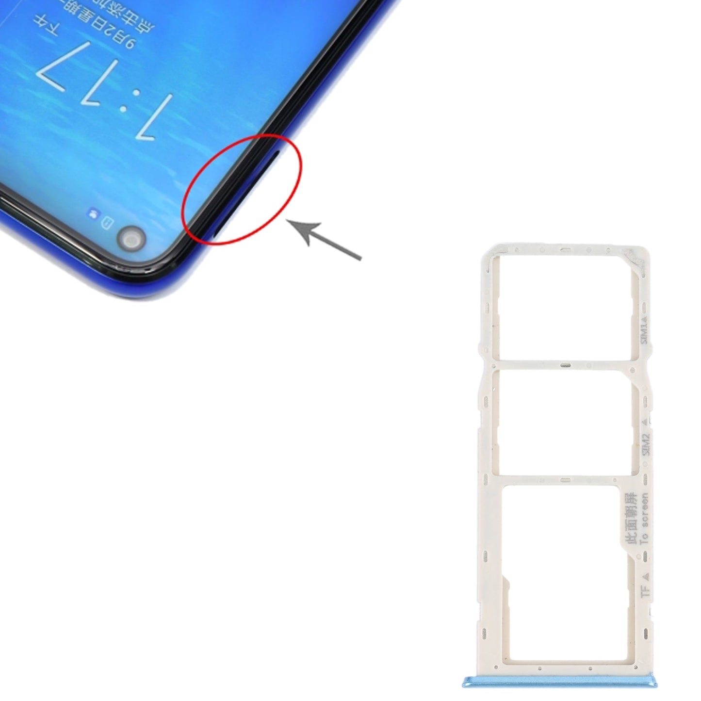For OPPO A16K SIM Card Tray + SIM Card Tray + Micro SD Card Tray (Blue)