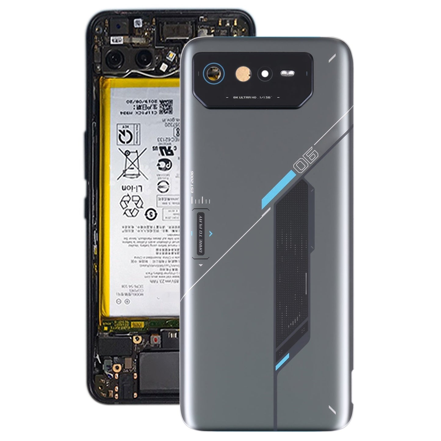 Original Glass Battery Back Cover for Asus ROG Phone 6 AI2201-C AI2201-F(Grey)