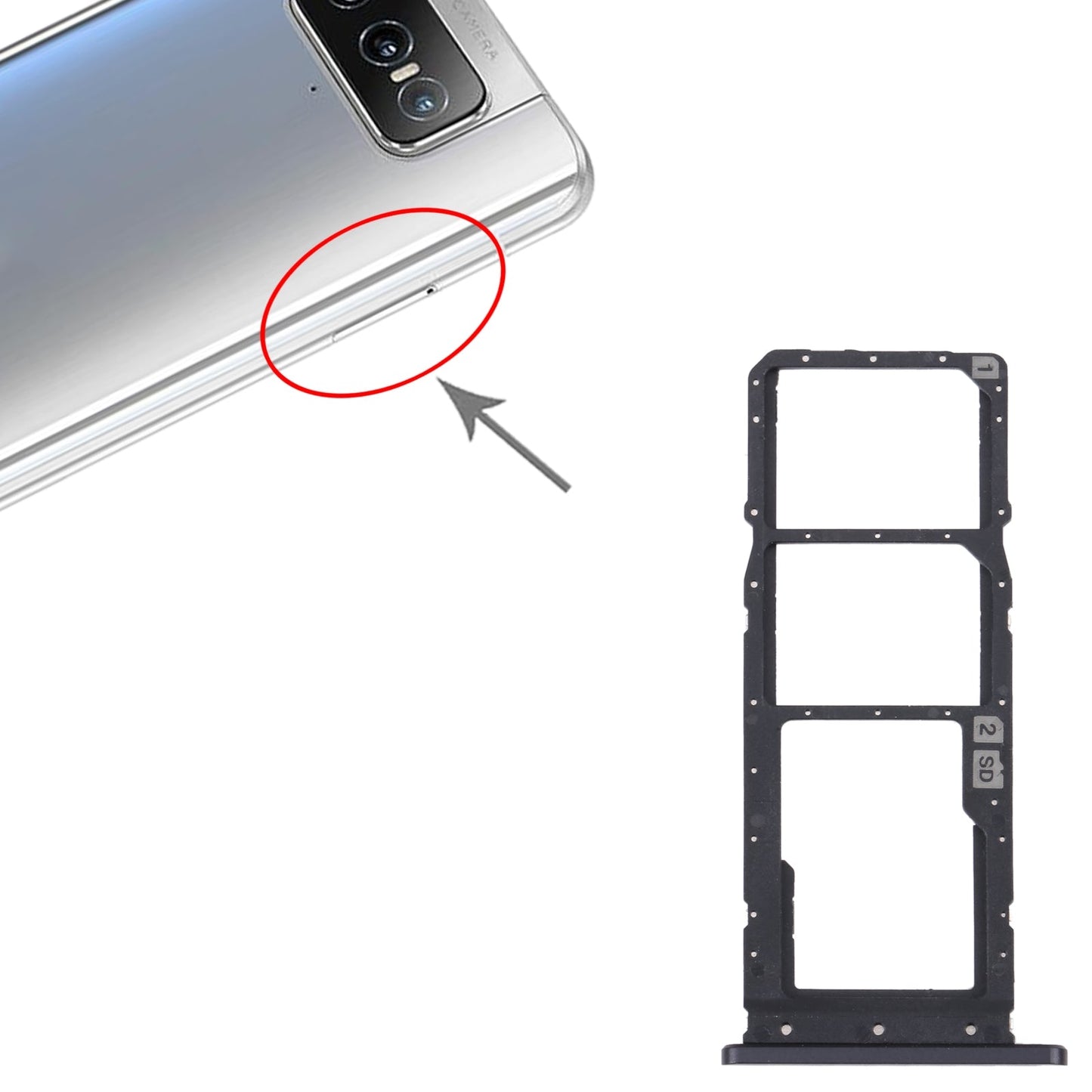 For Asus Zenfone 8 Flip ZS672KS SIM Card Tray + SIM Card Tray + Micro SD card tray (Grey)